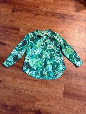 Talbots Pure Tropical Leaf Print Button Front Shirt | Coastal Resort | Size 1X